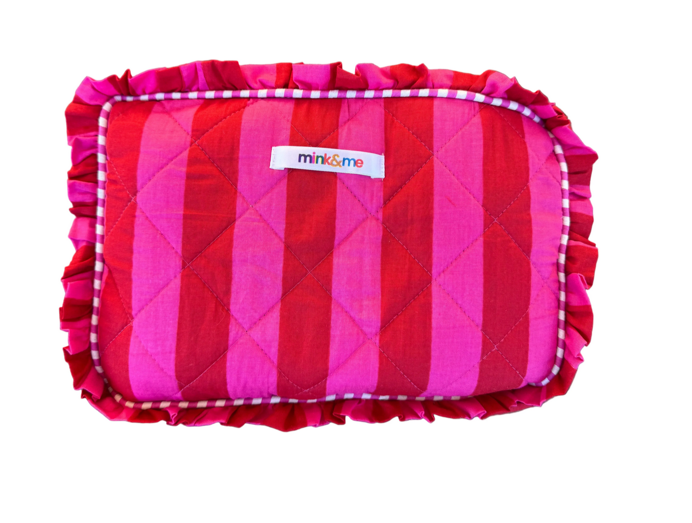 Havana Red Pink Stripe Frill Large Cosmetic Bag