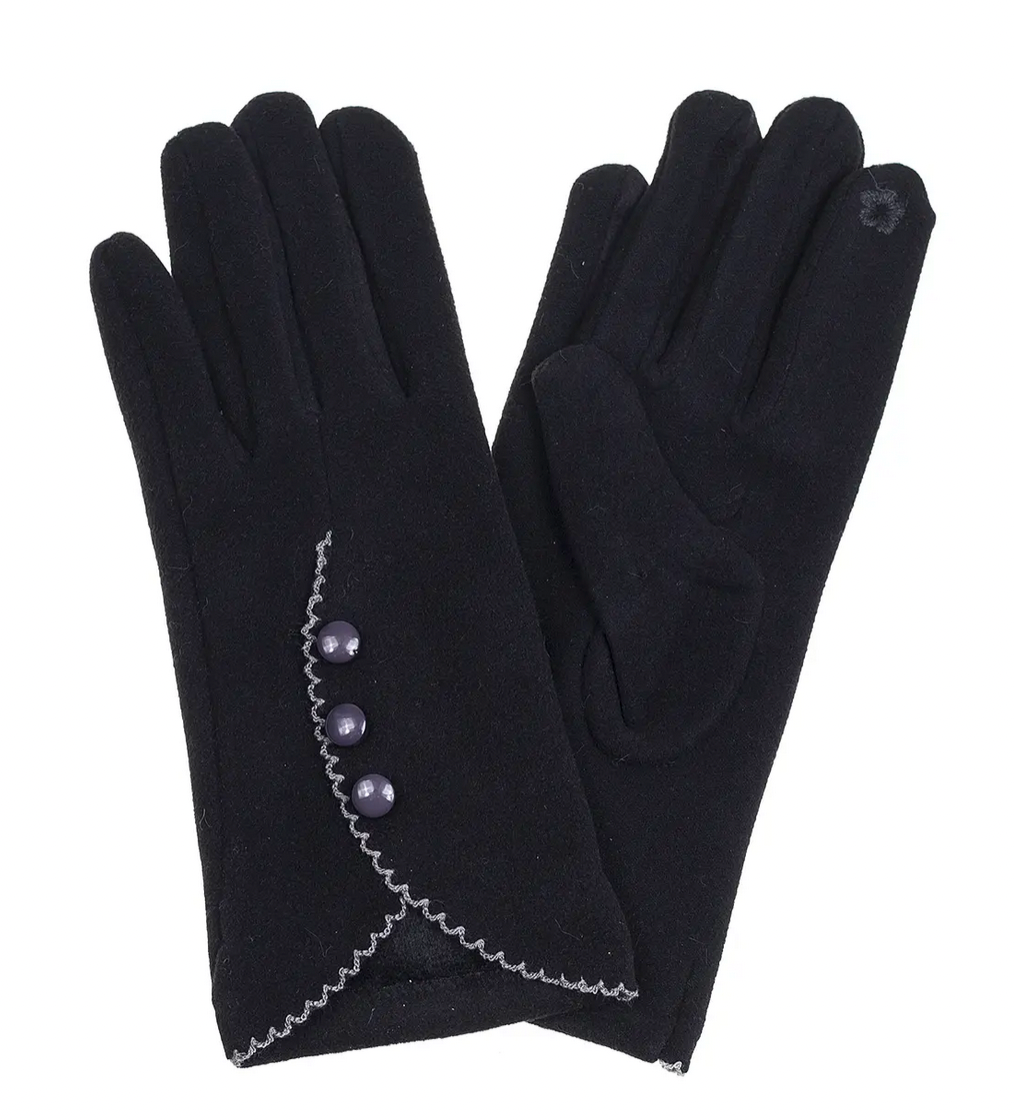 Button Gloves Black