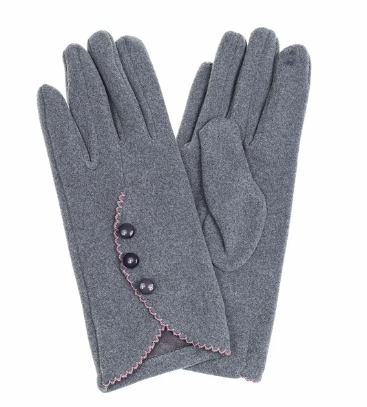 Button Gloves Gray