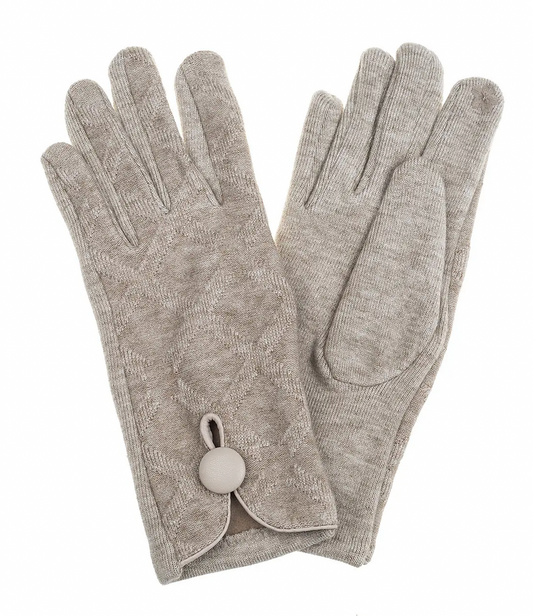 Knitted Gloves with Button Beige