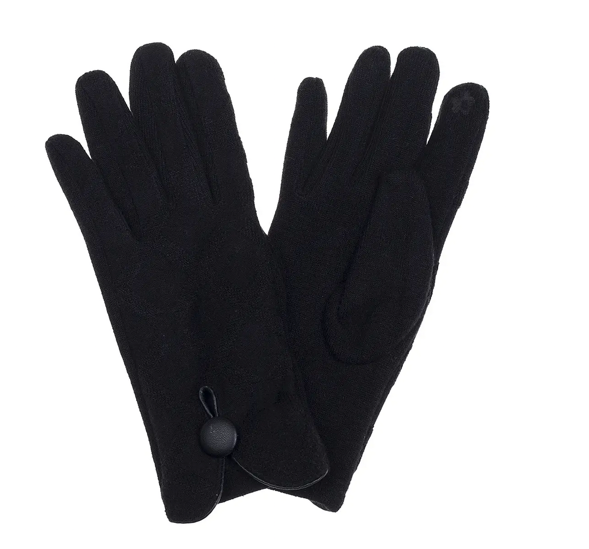 Knitted Gloves with Button Black
