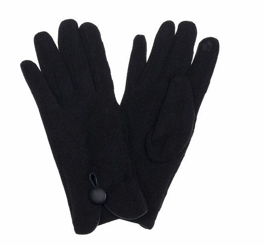 Knitted Gloves with Button Black