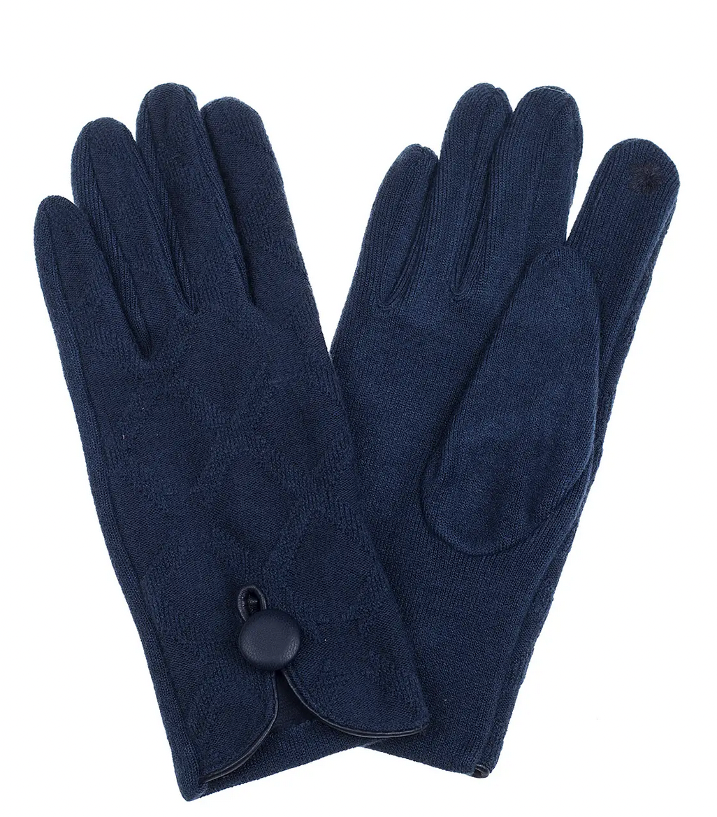 Knitted Gloves with Button Navy