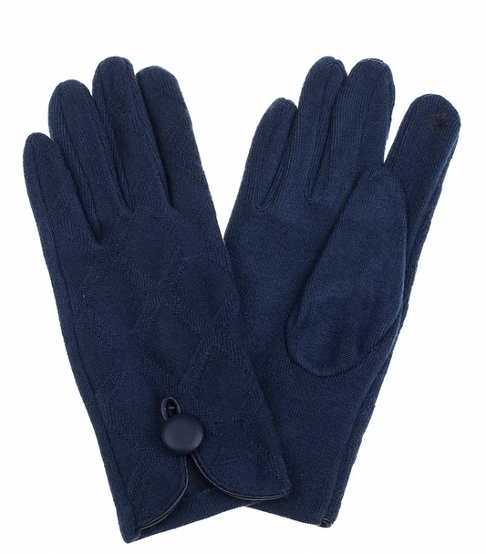 Knitted Gloves with Button Navy