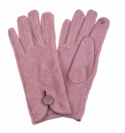 Knitted Gloves with Button Pink