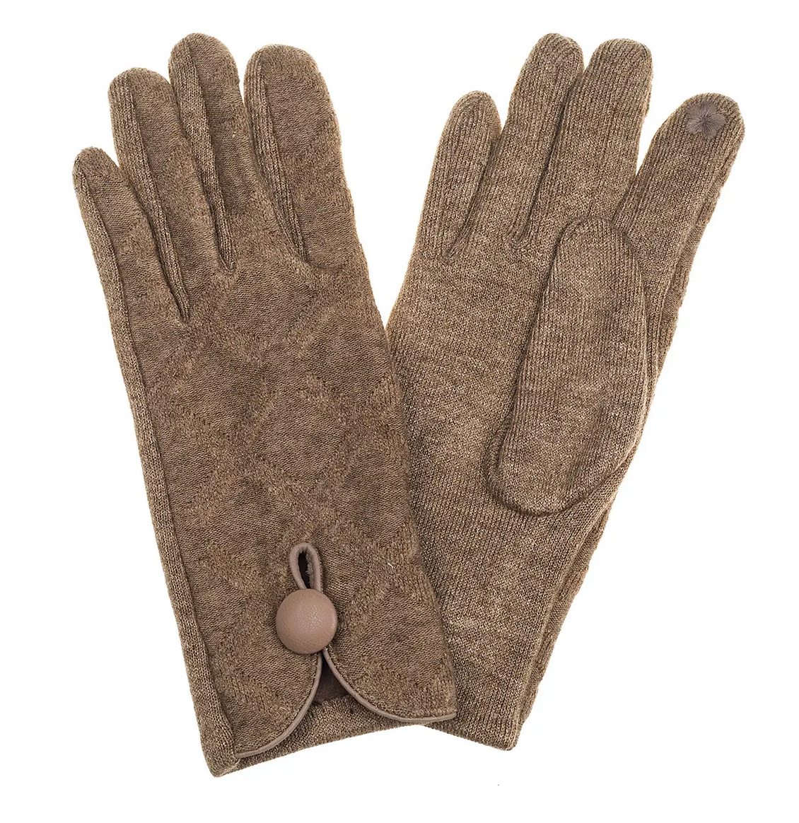 Knitted Gloves with Button Camel