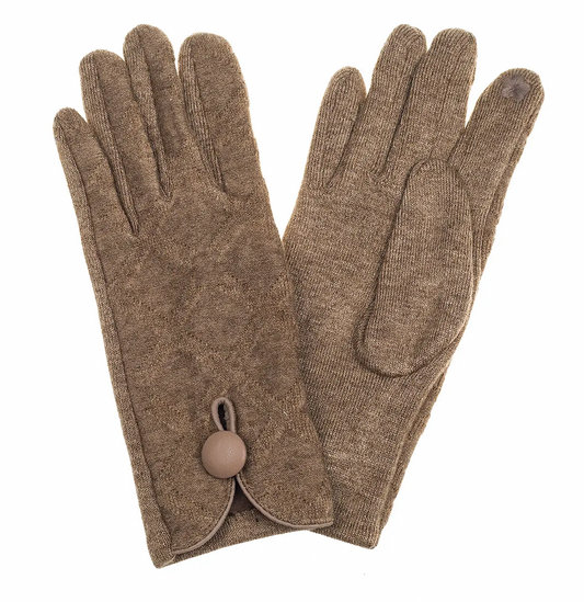 Knitted Gloves with Button Camel