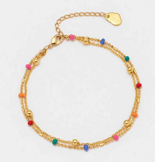 Double Chain Rainbow Enamel Beaded Bracelet