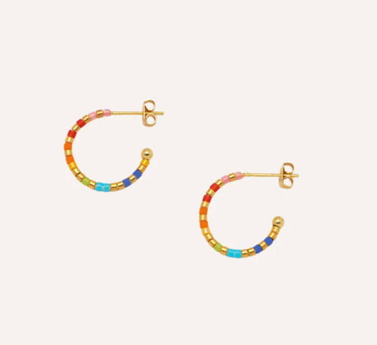 Rainbow Beaded Hoop Earrings