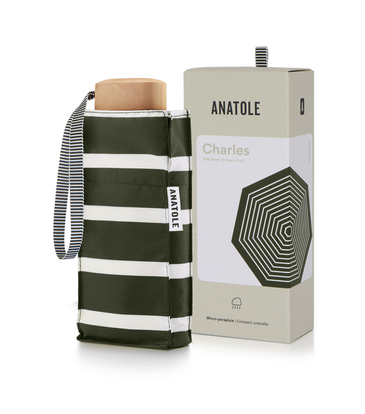 Micro Umbrella Kahki White Stripes Charles