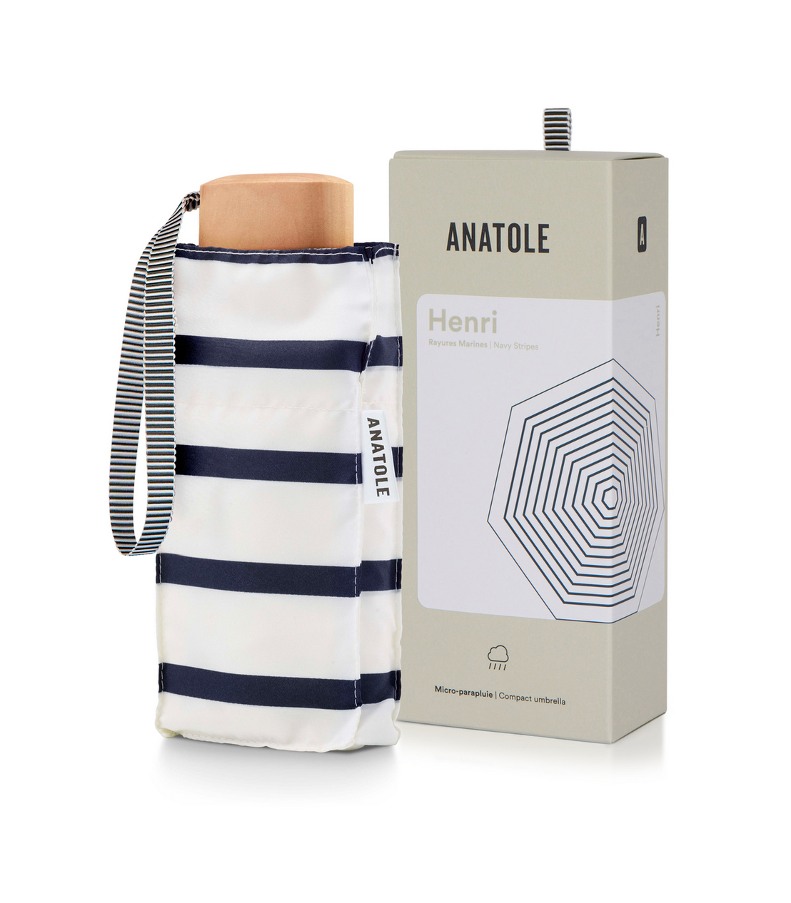Micro Umbrella White Navy Stripes Henri