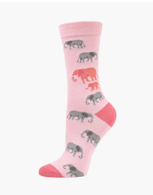 Womens Pink Elephants Bamboo Socks