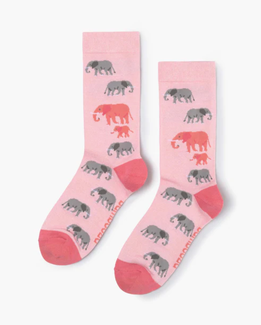 Womens Pink Elephants Bamboo Socks