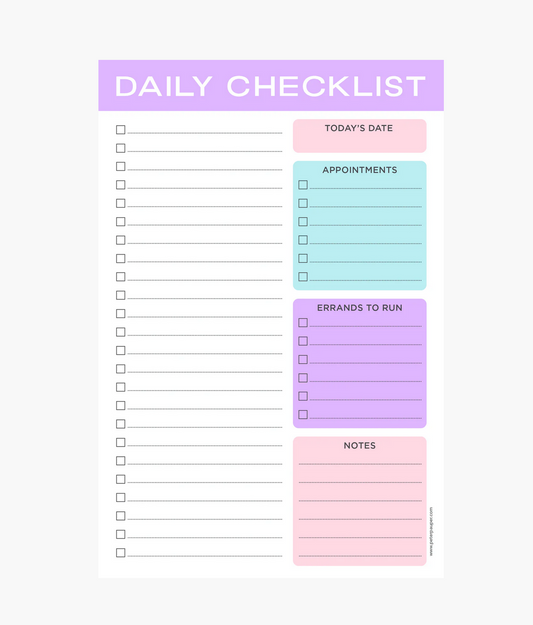 Daily Checklidt Note Pad - Pastel