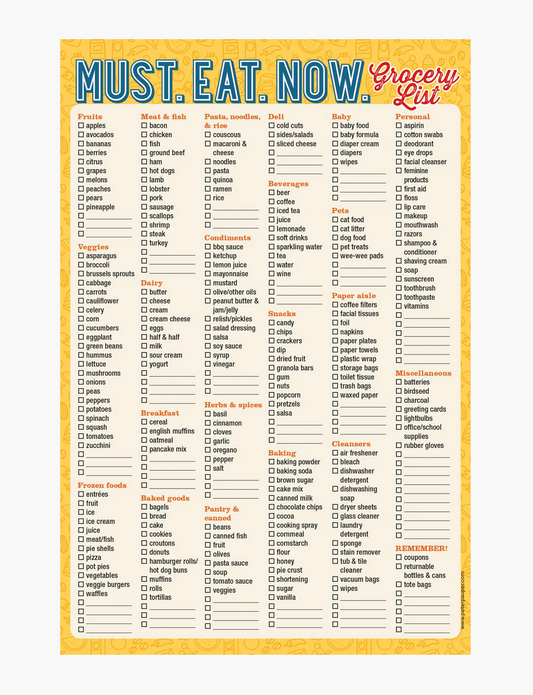 Must. Eat. Now. Grocery List Note Pad