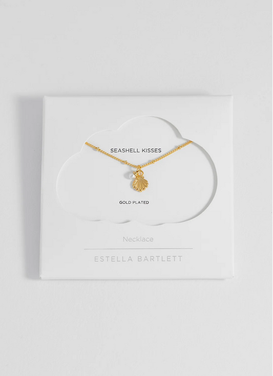 Puffy Seashell Necklace with Pearl - Gold