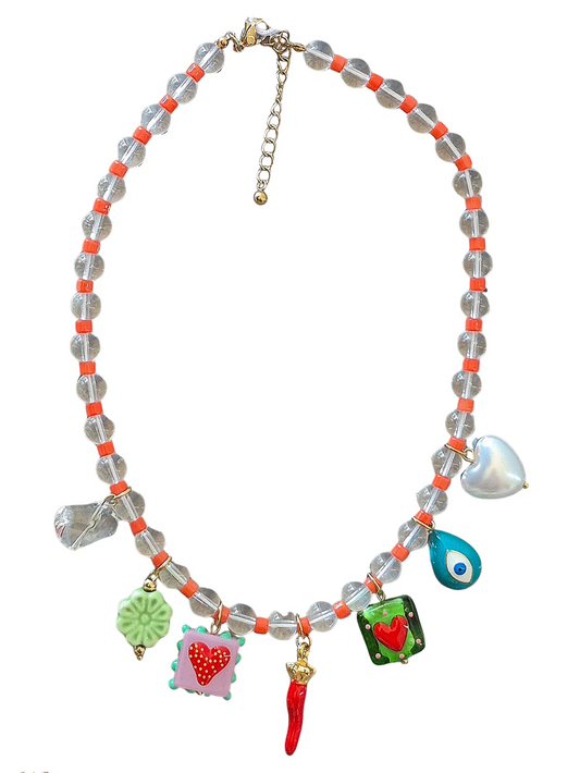 Beaded Hearts & Charms Necklace