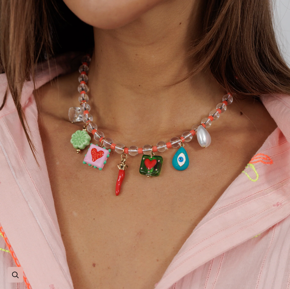 Beaded Hearts & Charms Necklace