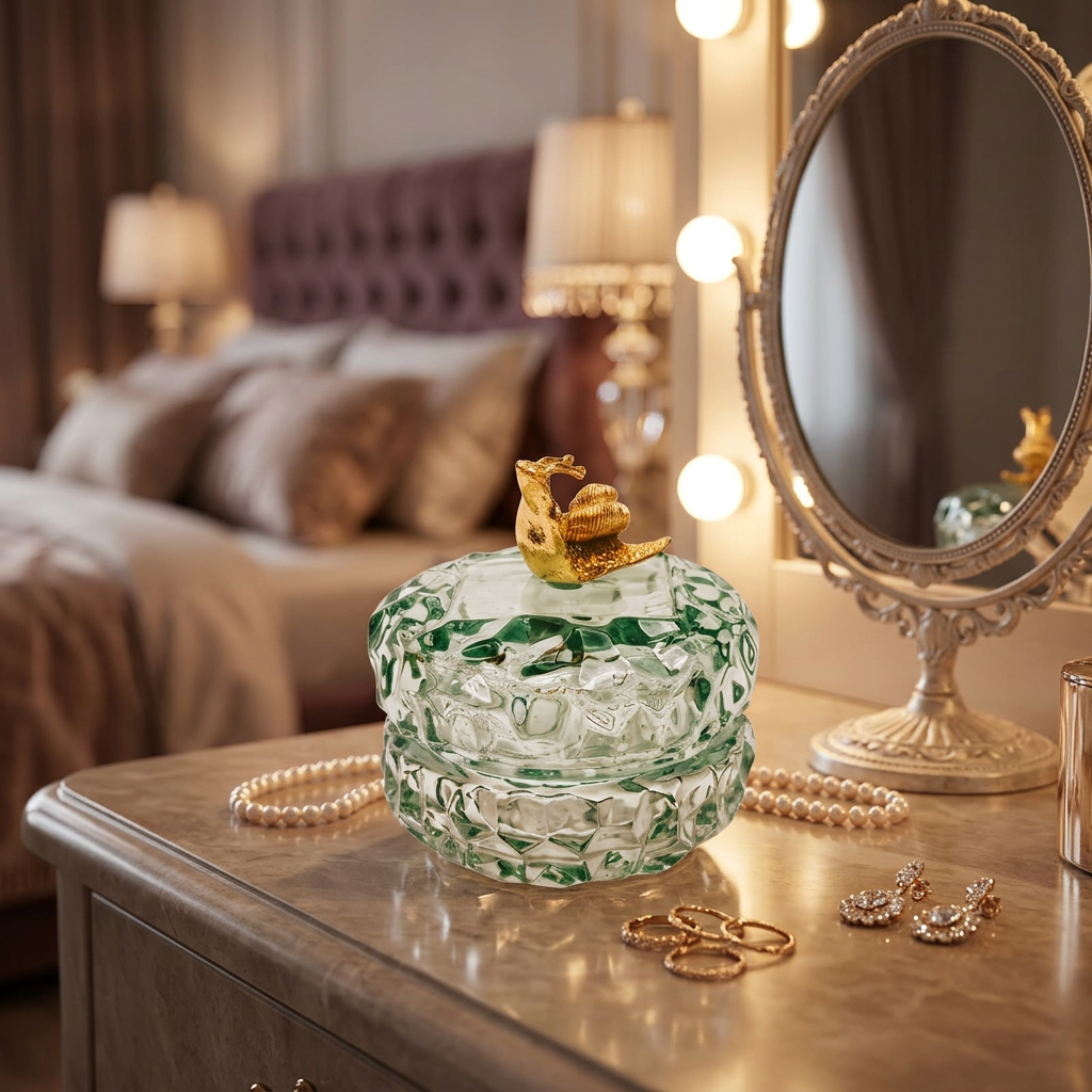 Gold Snail Glass Trinket Box