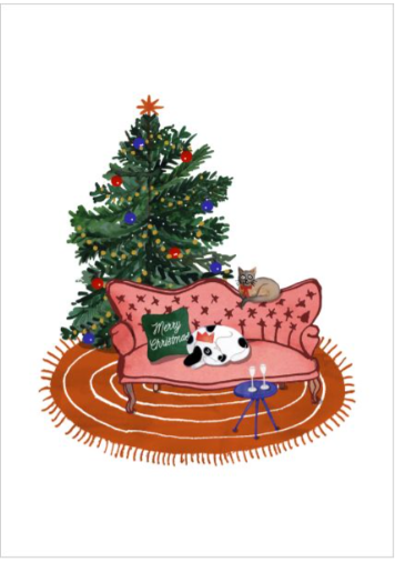 Sofa Cat and Dog - Greeting Card