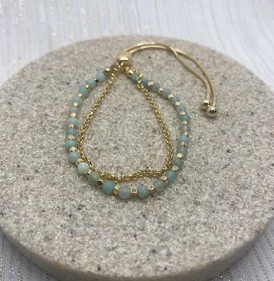 Semi Precious and Metal Bead Slider Bracelet