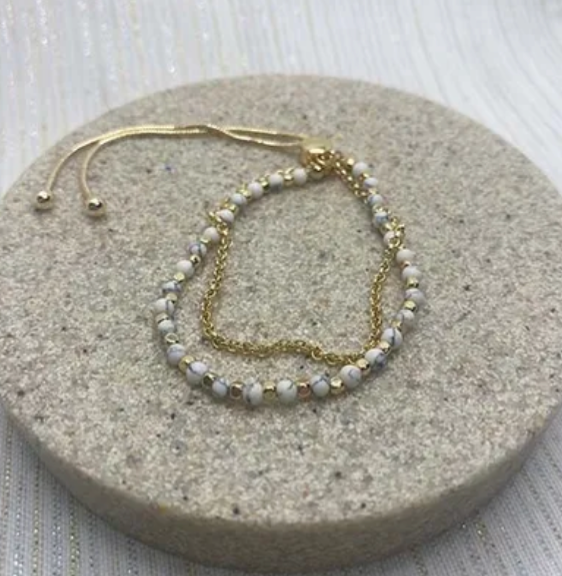 Semi Precious and Metal Bead Slider Bracelet