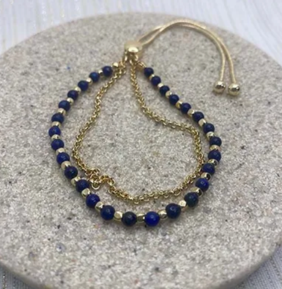 Semi Precious and Metal Bead Slider Bracelet