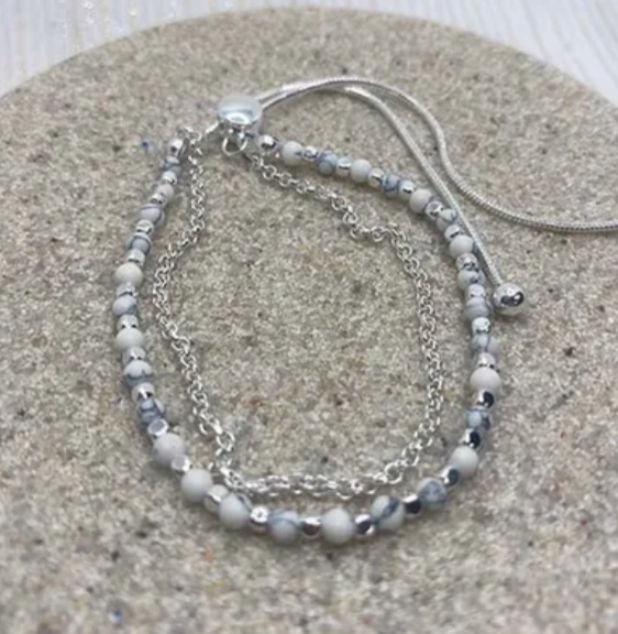 Semi Precious and Metal Bead Slider Bracelet