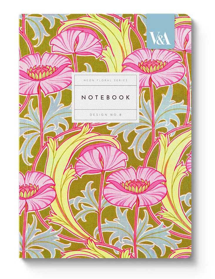 Neon Floral Pink Poppies Notebook A5