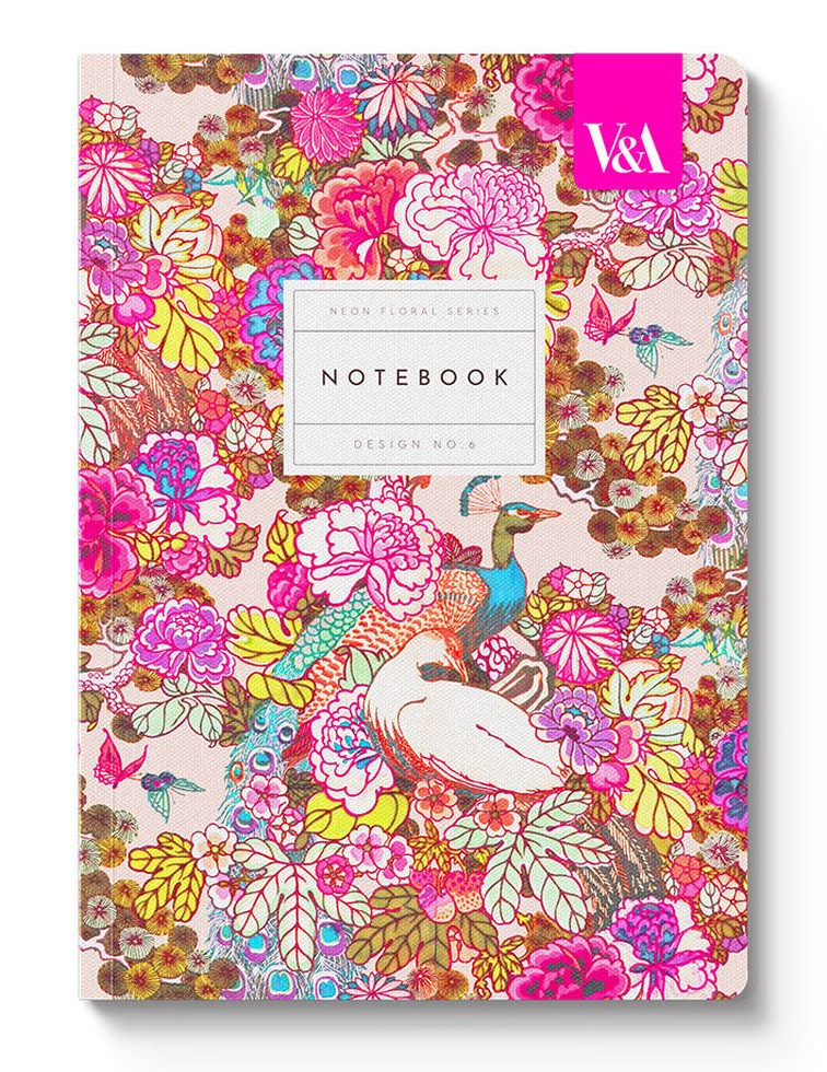 Neon Floral Peacock Floral Notebook A5