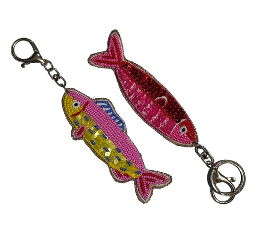 Tropical Fish Beaded Keyring - Pink/Yellow
