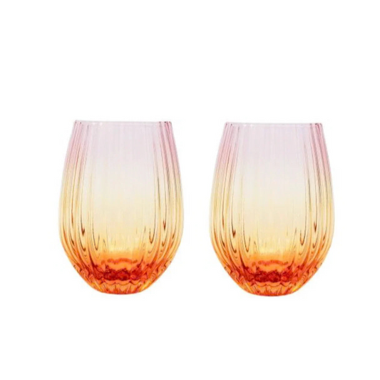Ellie Ombre Stemless Glass Pink and Yellow Set of 2