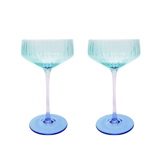 Ellie Ombre Cocktail Glass Aqua and Blue Set of 2