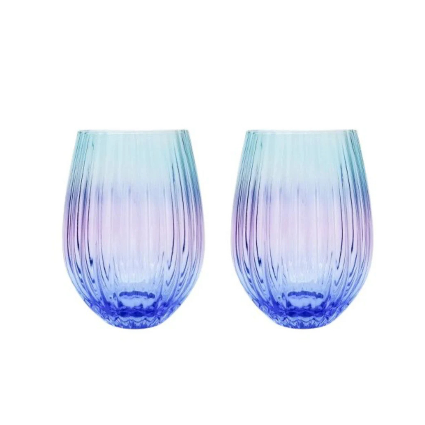 Ellie Ombre Stemless Glass Aqua and Blue Set of 2