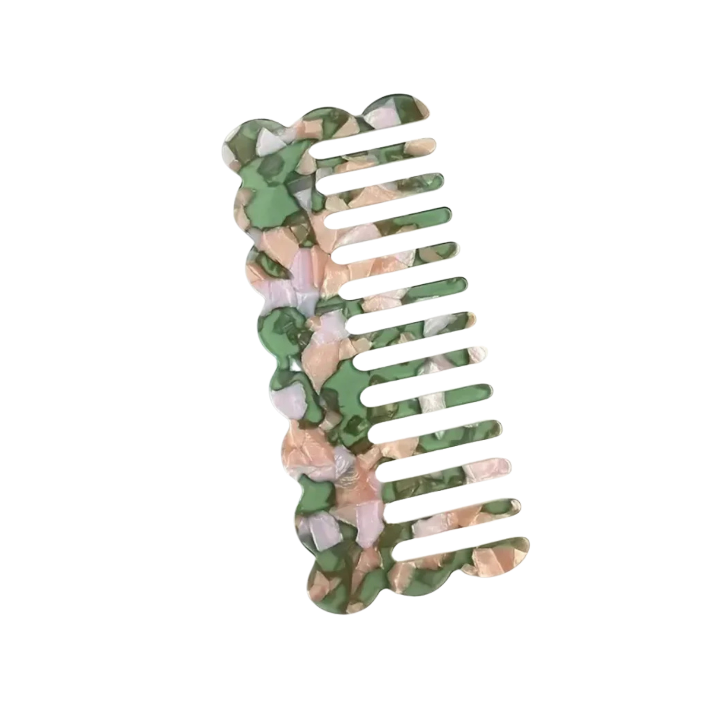Resin Comb Scallop Edge Green/Pink