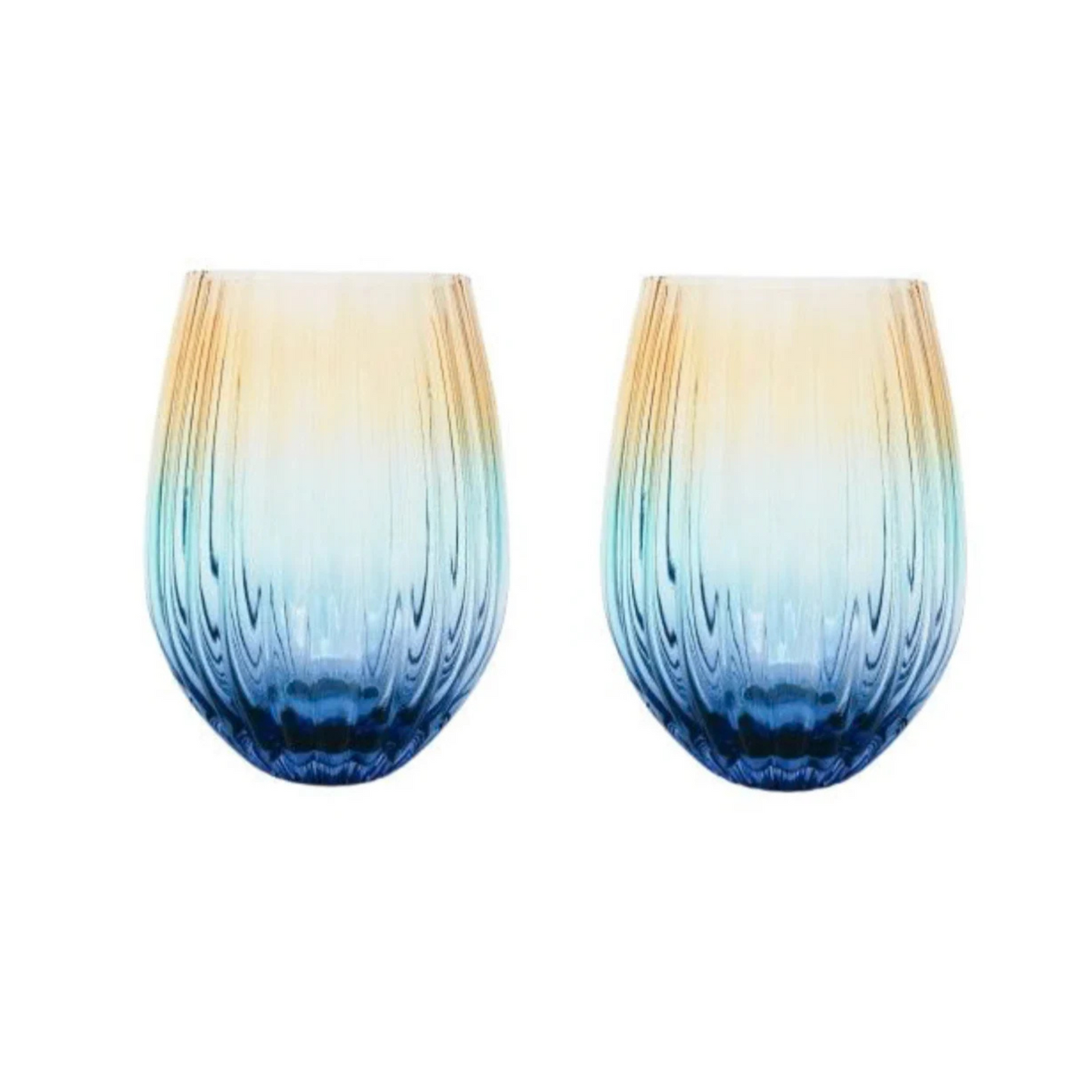 Ellie Ombre Stemless Glass Amber and Blue Set of 2