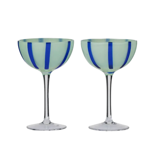 Aperitivo Coupe Glasses Set of Two in Blue Green Stripe