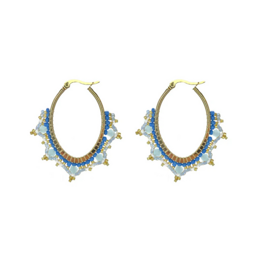 Beaded Hoops - Blue
