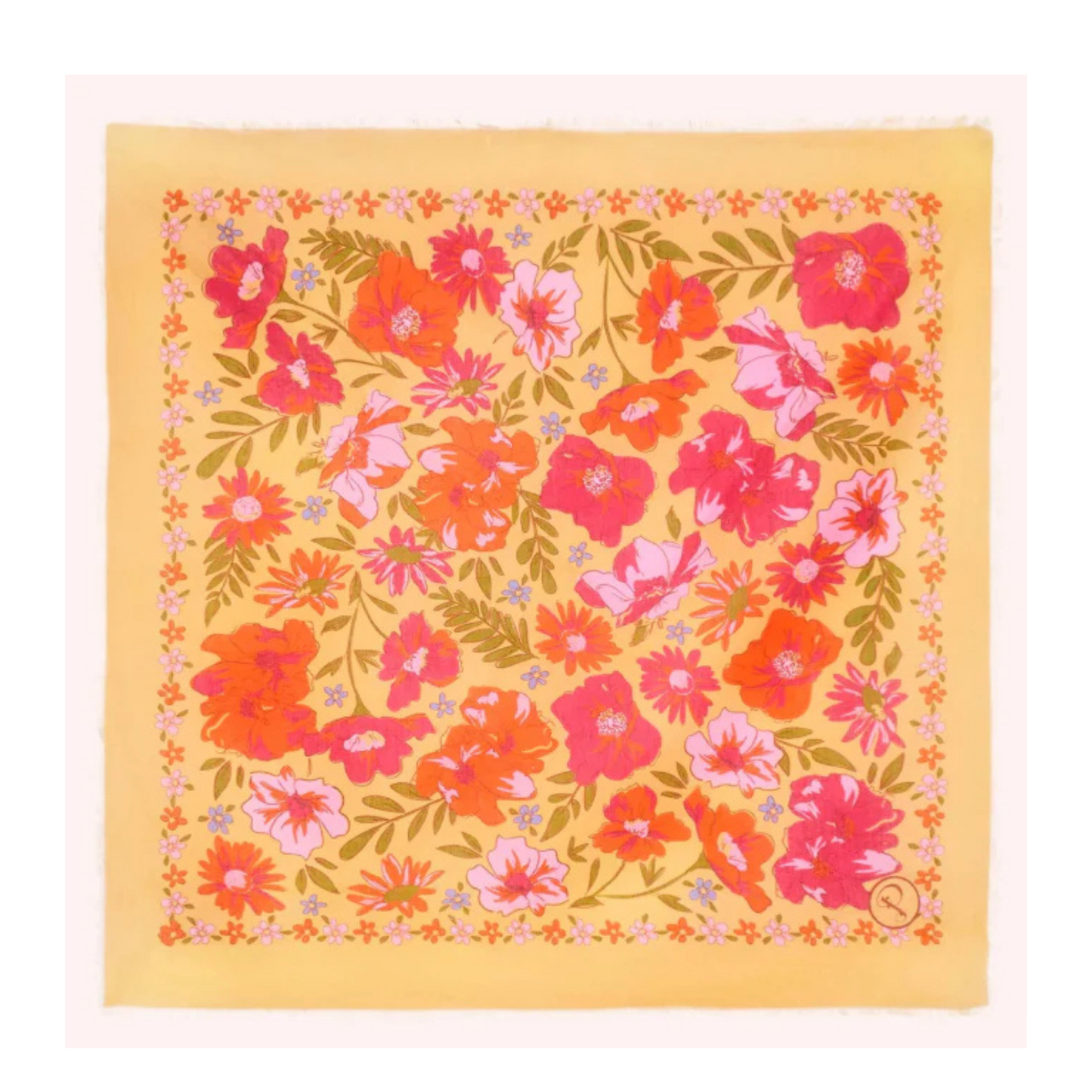 Sketched Florals Cotton Bandana - Mustard