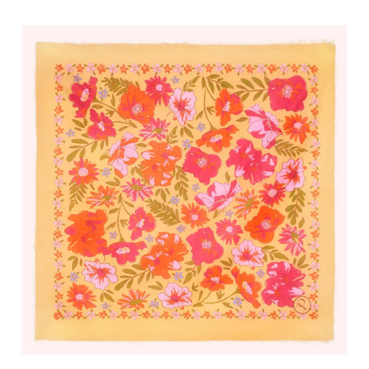 Sketched Florals Cotton Bandana - Mustard