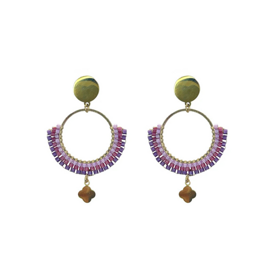Beaded Circle Drop Pink/Purple