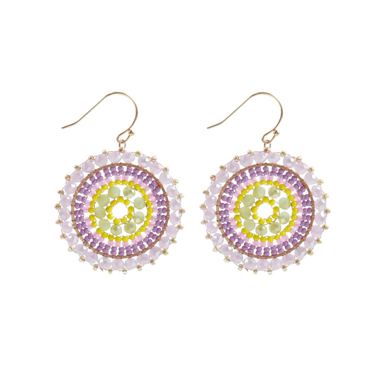 Beaded Earrings - Purple/Yellow