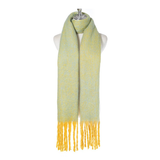 Duck Egg & Yellow Tassel Scarf
