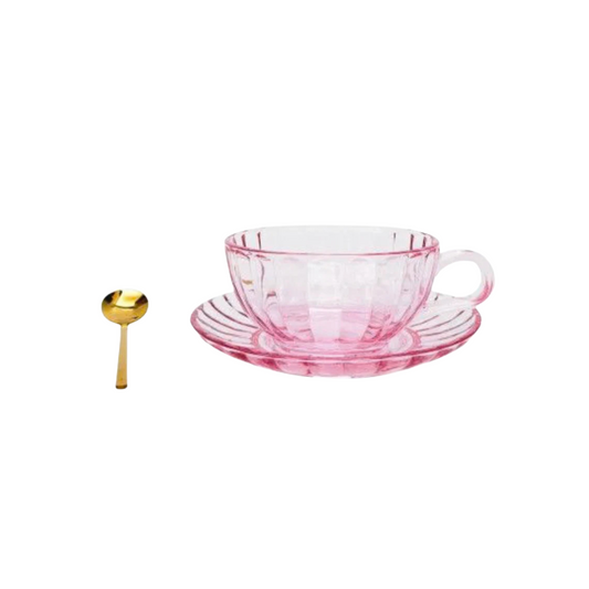 Maisy Glass Tea Cup and Spoon Set in Pink