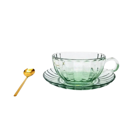 Maisy Glass Tea Cup and Spoon Set in Green