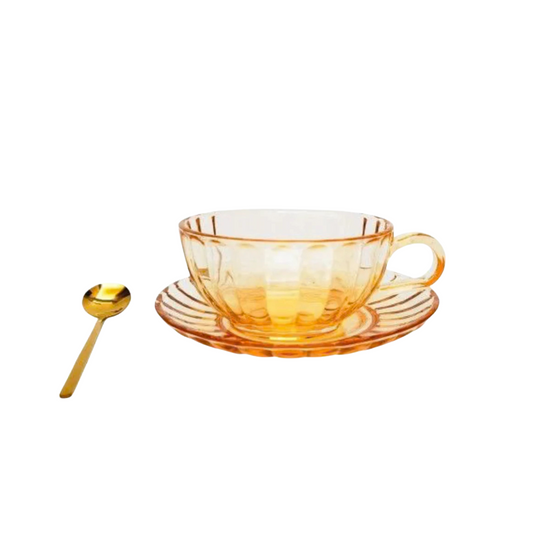Maisy Glass Tea Cup and Spoon Set in Amber