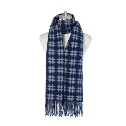 Cross Hatched Deep Blue Scarf