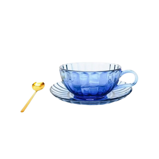 Maisy Glass Tea Cup and Spoon Set in Blue