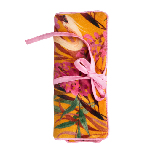 Oriental Crane Jewellery Roll in Ochre