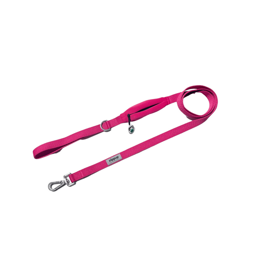 Pink Dog Leash with Built-in Poop Bag Holder